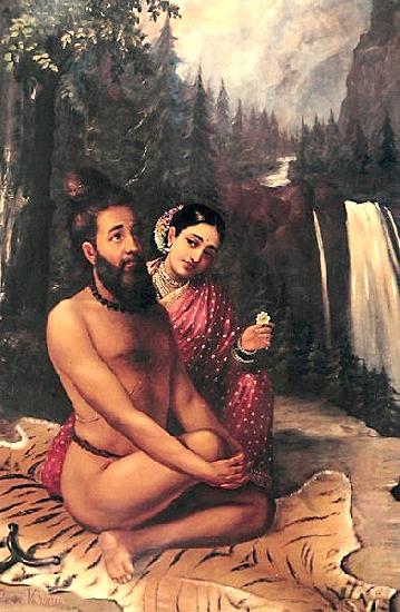 Raja Ravi Varma Vishwamitra and Menaka oil painting image